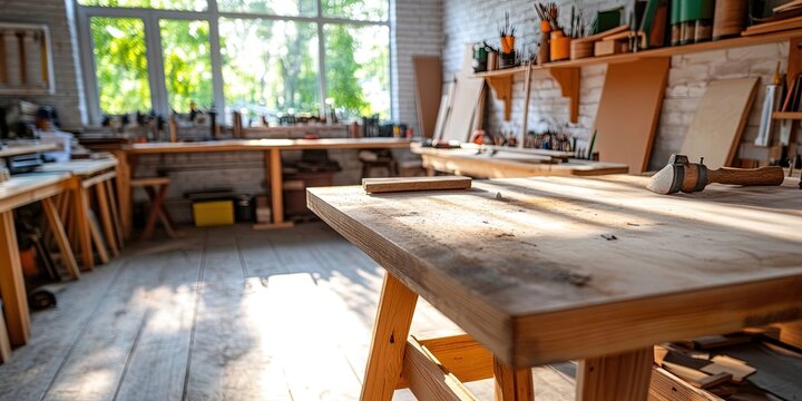 home workshop with workbench and tools empty with nobody in it