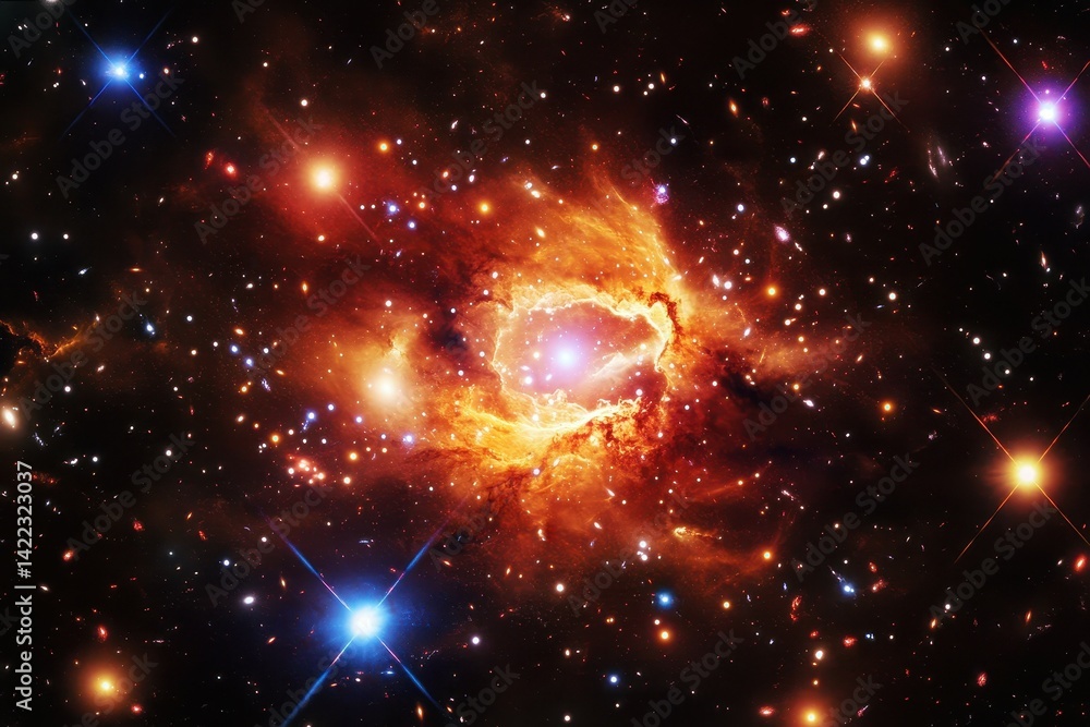Poster in a galaxy full of shifting colorful particles, a group of scientists discovers that the colors are