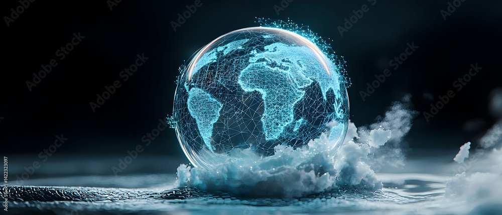 Aufkleber a futuristic depiction of earth. it shows a glowing globe surrounded by clouds representing global c