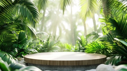 Fototapeta premium Wooden Podium in Tropical Jungle