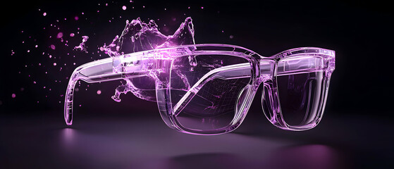 Abstract art of glasses with a splash effect. Design element for technology marketing or scientific innovation. Use as an eyeglass promotion image.