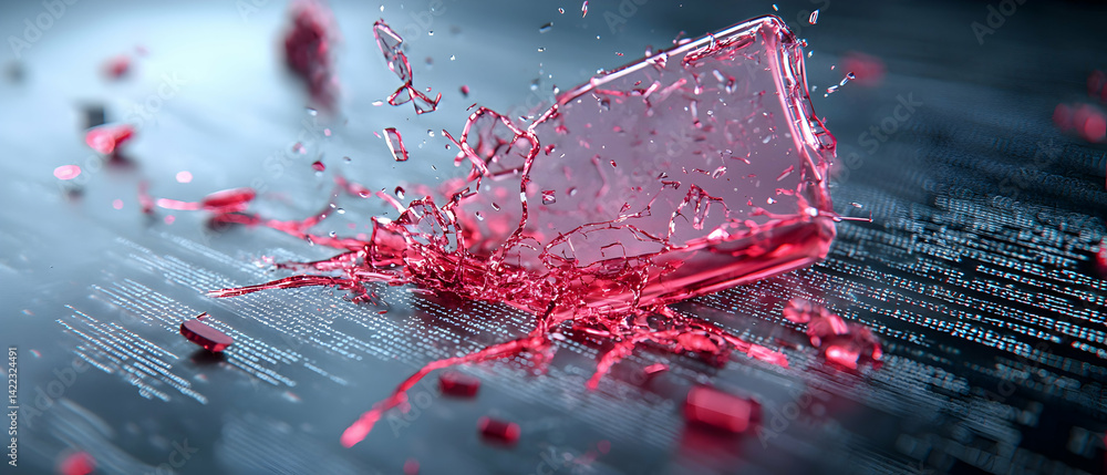Poster a vibrant image depicts a shattered object resembling a phone. the explosion-like effect suggests de