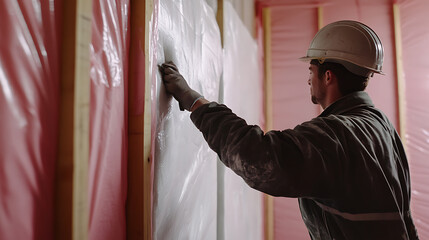 Construction Worker Installing Insulation