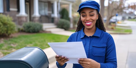 mailwoman delivering mail in mailbox 