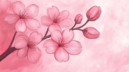 Obraz premium Pink Cherry Blossom Branch Painting Art Print