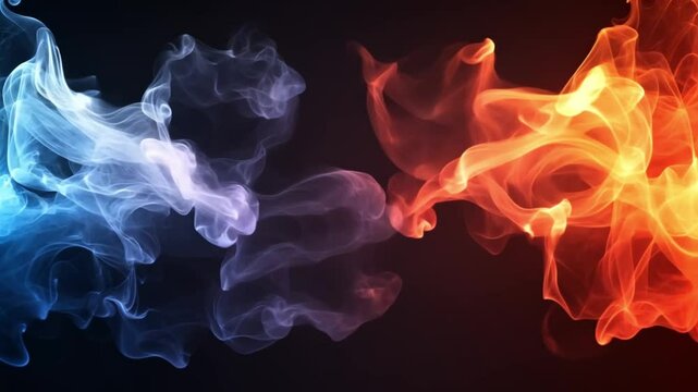 red and blue fire smoke effects colide