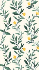 Elegant Yellow Flowers and Green Leaves Botanical Seamless Pattern