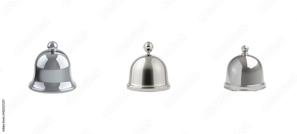 Poster three vintage silver table bells with elegant design and reflective surfaces display in a row