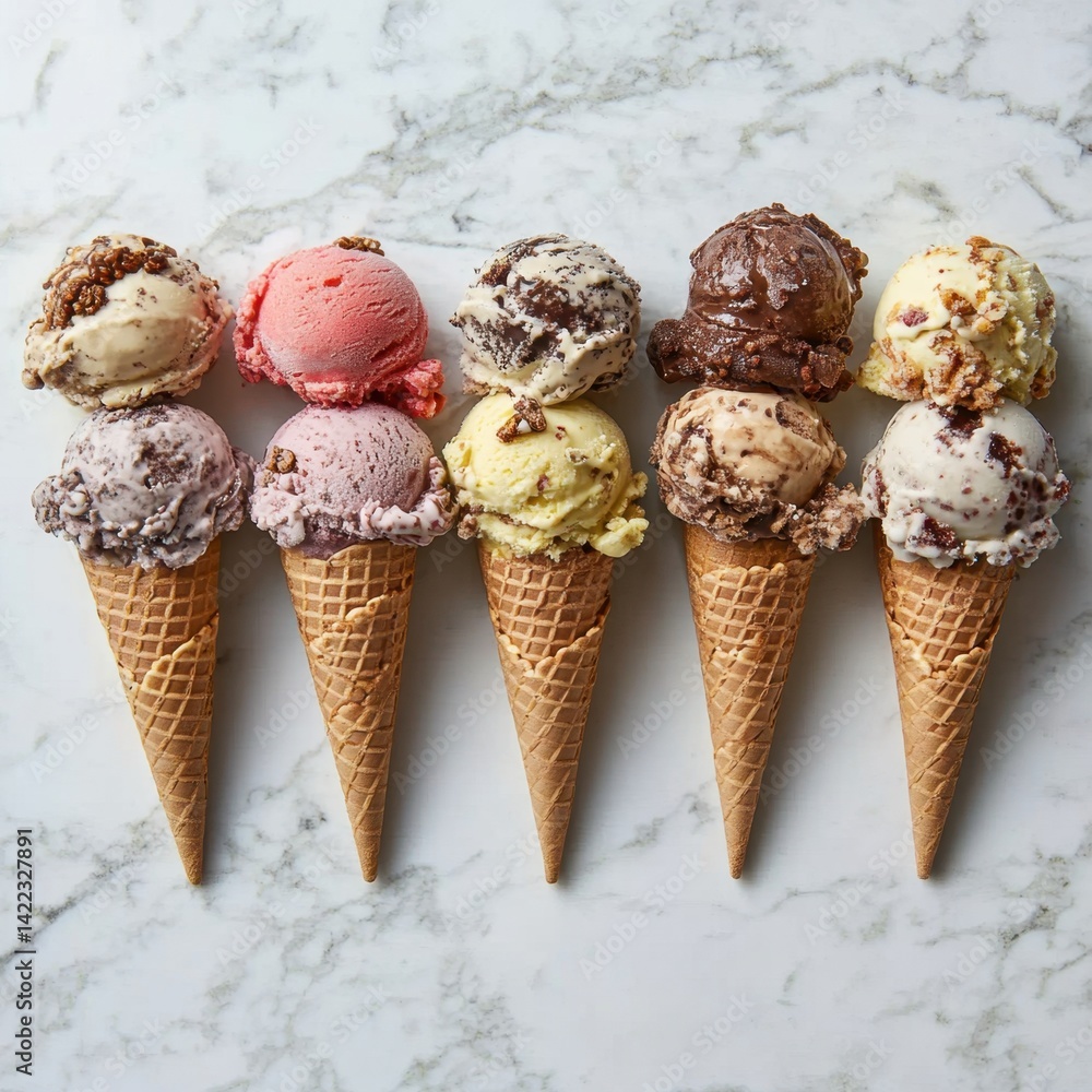 Aufkleber an array of delicious ice cream cones in various flavors on a marble surface a colorful delightful t