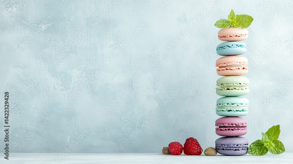 Aufkleber a towering stack of doughnuts atop raspberry pile