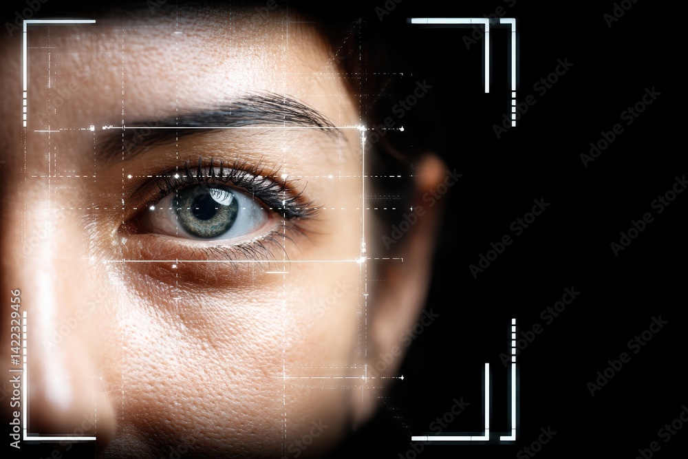 Fototapete close up of biometric scanner integrated in doorframe scanning eye data in secure environment