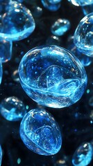 Floating, glowing blue spheres in dark space