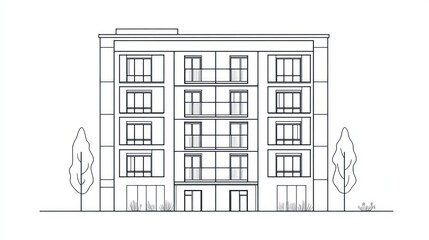 Modern apartment building architectural sketch