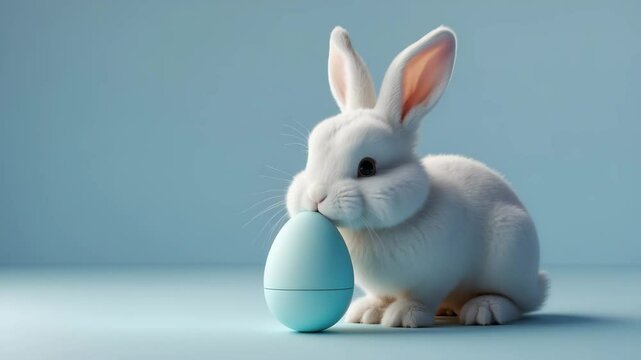 Charming rabbit and lone Easter egg. Idea and theme of celebration.