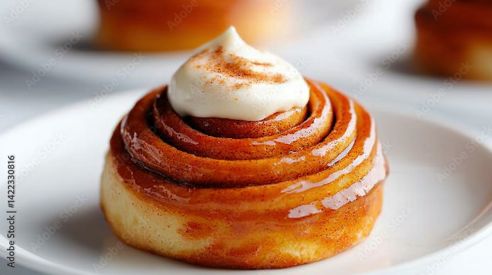 Poster a macro image of a dish featuring a pastry on the center and a cupcake in the background