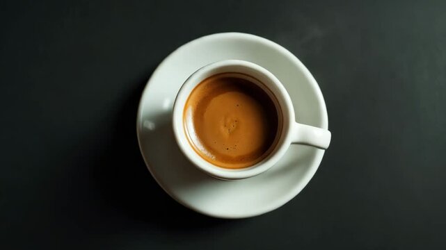 Overhead shot of a cup of espresso, Featuring espresso crema, Isolated on background, Warm beverage