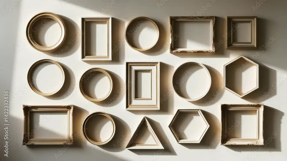 Poster collection of deserted empty art frames in different shapes.