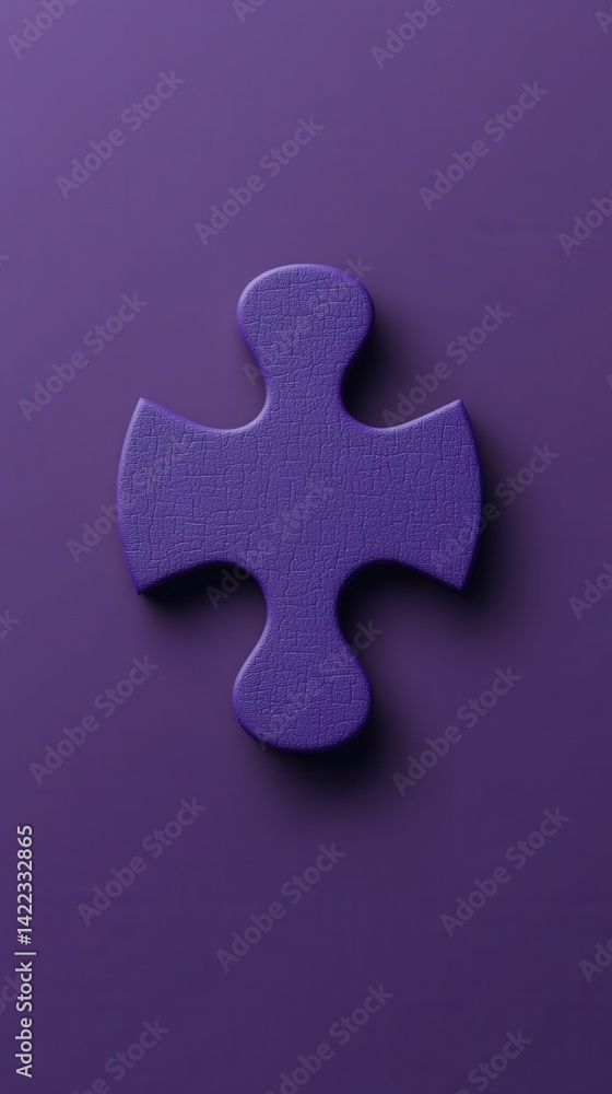Poster isolated purple puzzle piece on a matching background emphasizing connection strategy and problem so