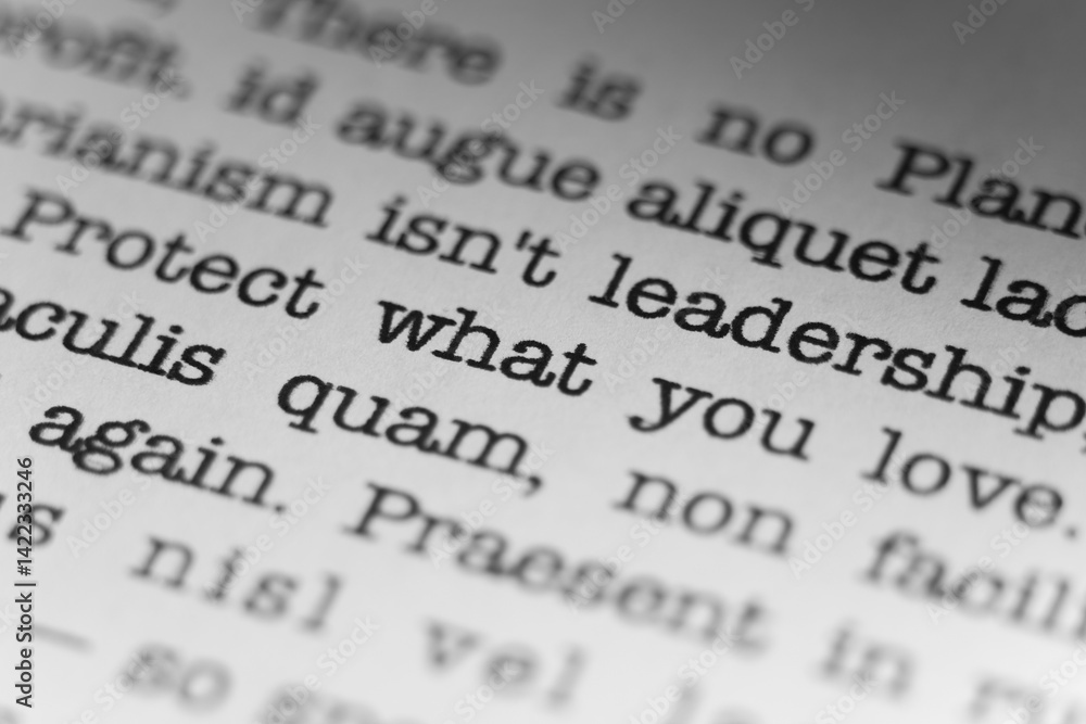 Fototapete protect what you love. text printed on a page. a piece of paper with a phrase written in retro typew