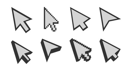 Computer mouse click cursor isolated on transparent. Cursors icons click set. Cursor set in hand, arrow and mouse forms, hand pointer.