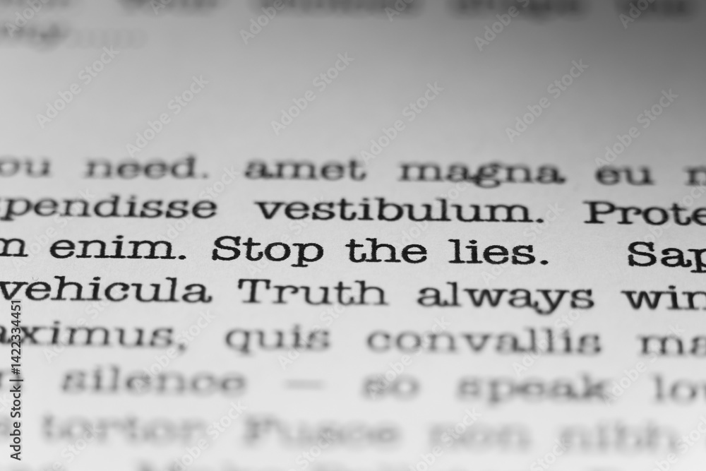 Fototapete stop the lies. truth always wins. text printed on a page. a piece of paper with a phrase written in 