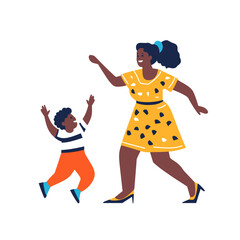 black mommy dance with her child flat vector illustration. AI generation