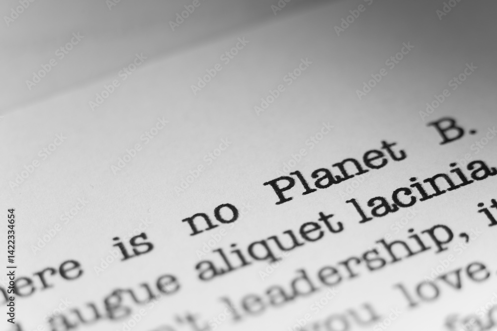 Fototapete there is no planet b. text printed on a page. a piece of paper witha phrase written in retro typewri