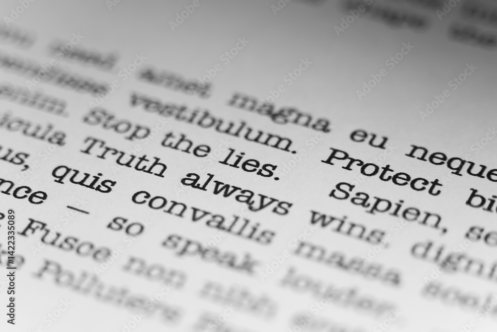 Fototapete truth always wins. text printed on a page. a piece of paper with a phrase written in retro typewrite