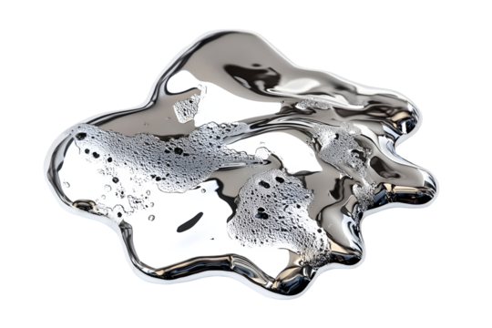 Molten silver flowing beautifully with trapped bubbles a mesmerizing sight