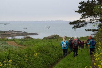 Groupe de randonneurs seniors en Bretagne