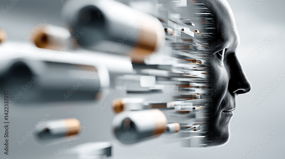 Poster a digital pill floats over a bright network background symbolizing ai precision medicine innovation 