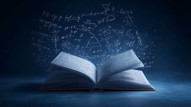Open Book with Glowing Mathematical Formulas and Equations
