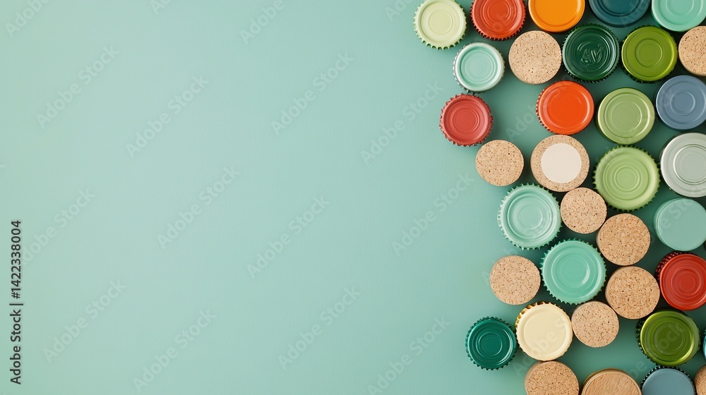 Poster a collection of various hued cupcakes stacked atop one another on a azure tablecloth