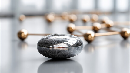 A digital pill floats over a bright network background symbolizing AI precision medicine innovation minimalistic futuristic healthcare with space for text on the side in white and gold tones

