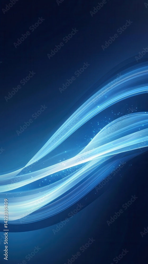 Poster elegant blue abstract background featuring luminous flowing lines and sparkling particles creating a