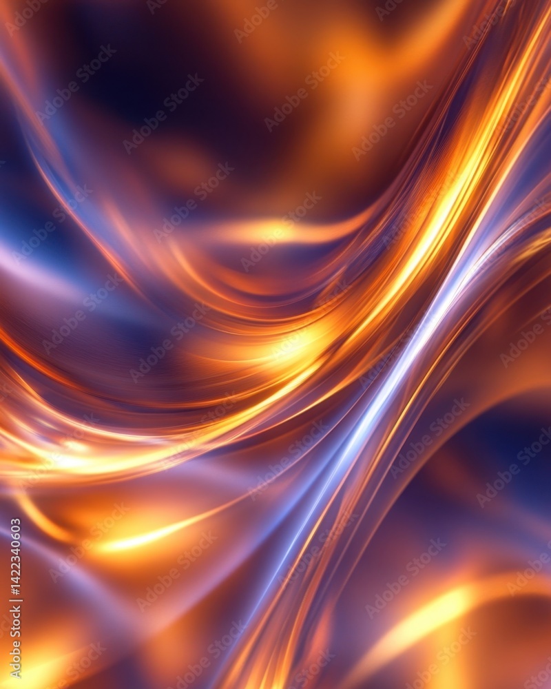 Poster abstract luminous flow of warm orange and cool blue light waves creating a modern dynamic background