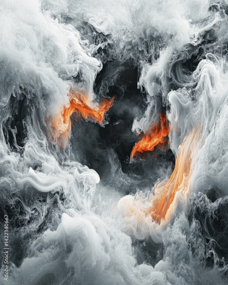 Poster ethereal dance of fire and ice a captivating abstract composition of swirling smoke and vibrant flam