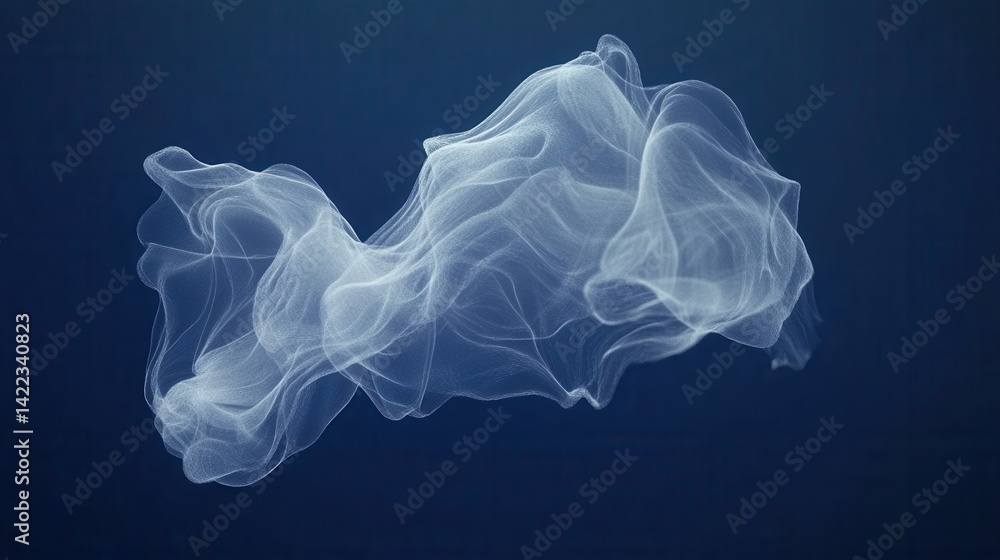 Poster ethereal white abstract form floating in a deep blue space creating a sense of movement and lightnes