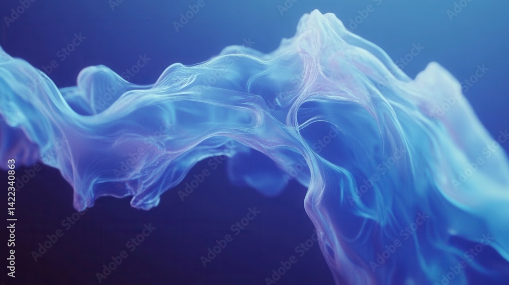 Poster ethereal blue abstract flowing form with delicate light and shadow creating a dreamy and mesmerizing