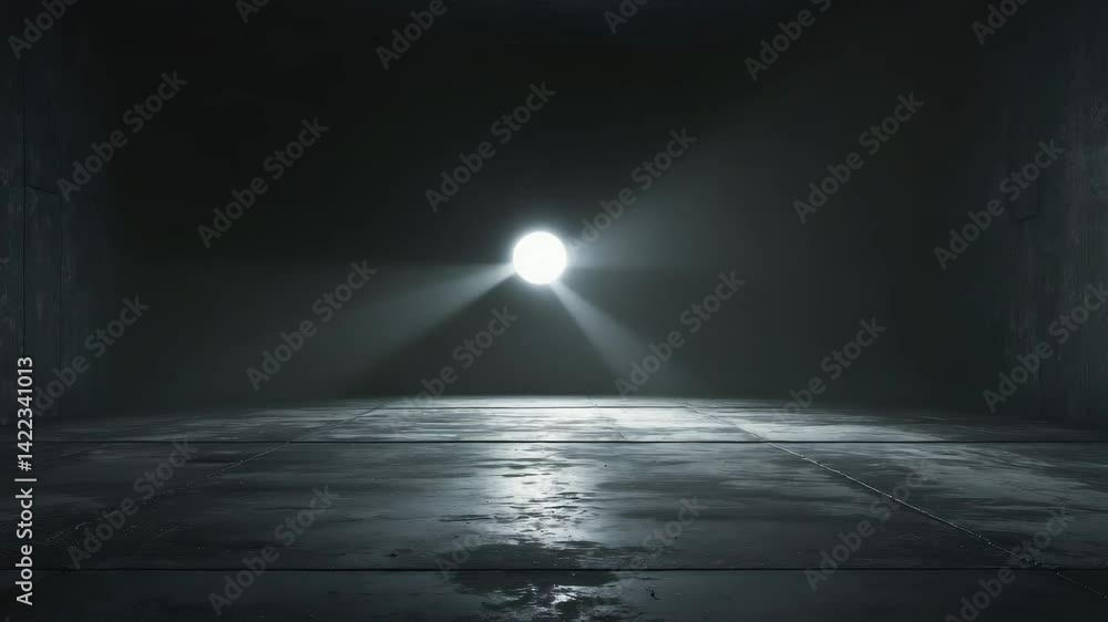 Poster cement floor in a poorly lit space highlighted by a spotlight. dark background.