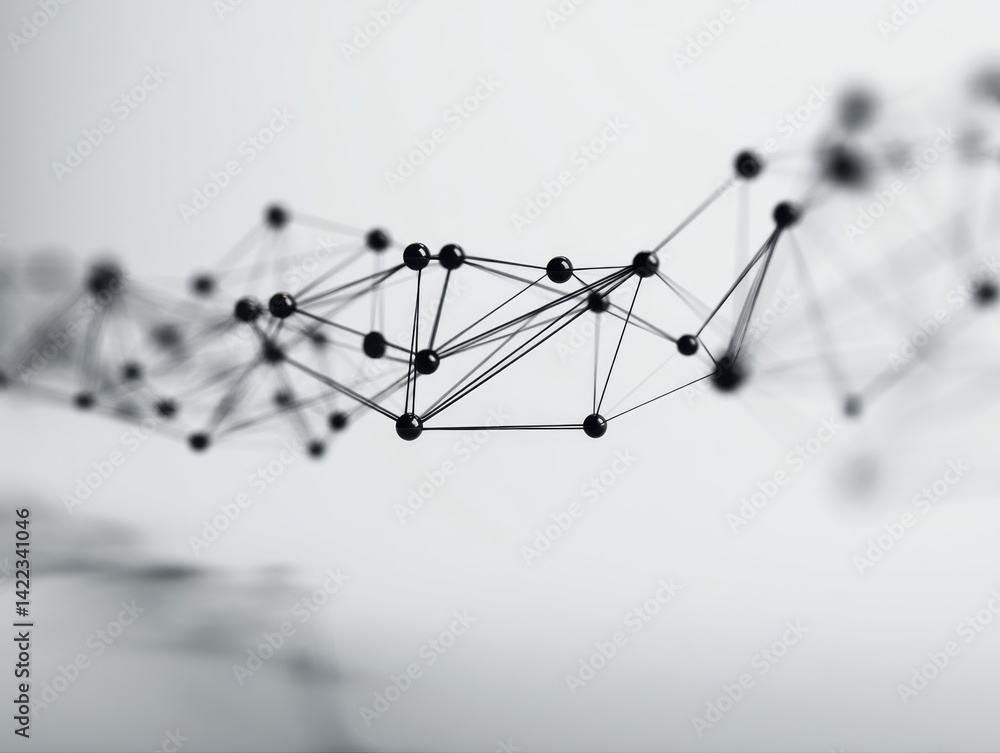 Poster abstract network connection with black spheres and lines on white background for technology presenta