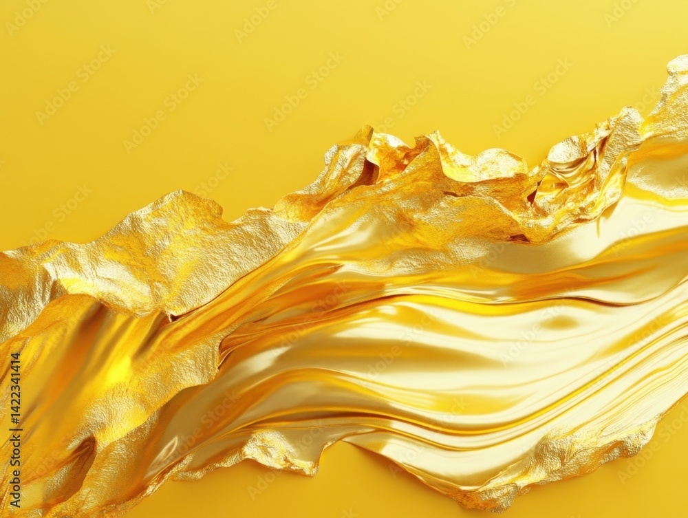 Poster luxurious golden fabric flowing against a vibrant yellow background creating a rich and elegant visu