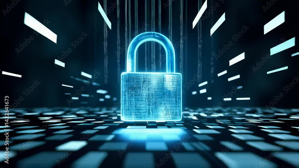 Poster cybersecurity digital lock in abstract data space