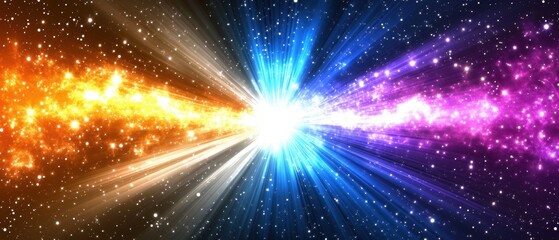 Radiant cosmic burst with vibrant hues of orange blue and purple creating a stunning celestial spectacle in the vast expanse of space