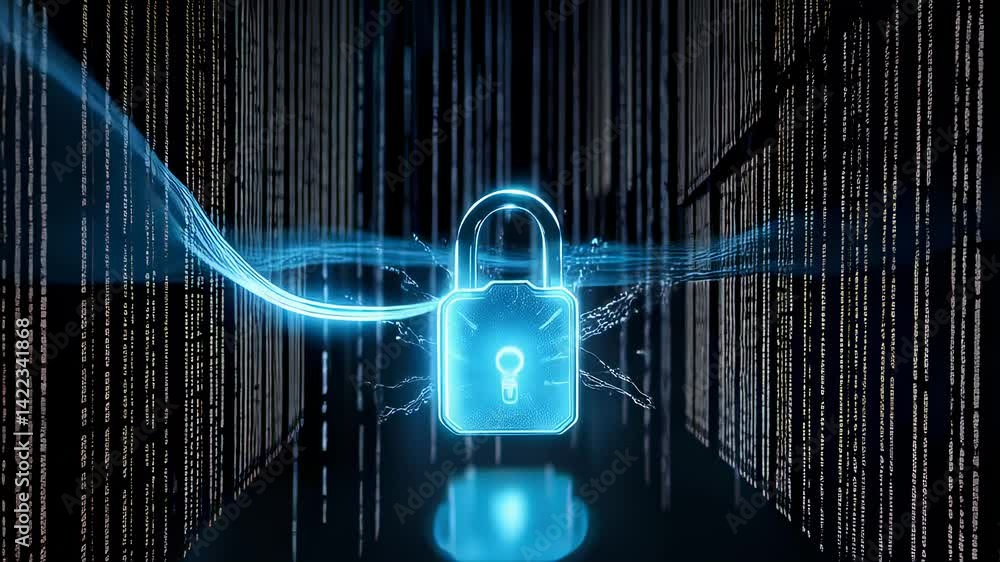 Poster cybersecurity digital lock in data stream