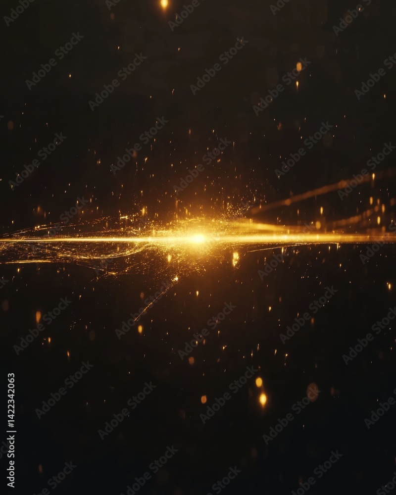 Poster ethereal golden light streaks across a dark expanse creating a mesmerizing abstract effect with shim