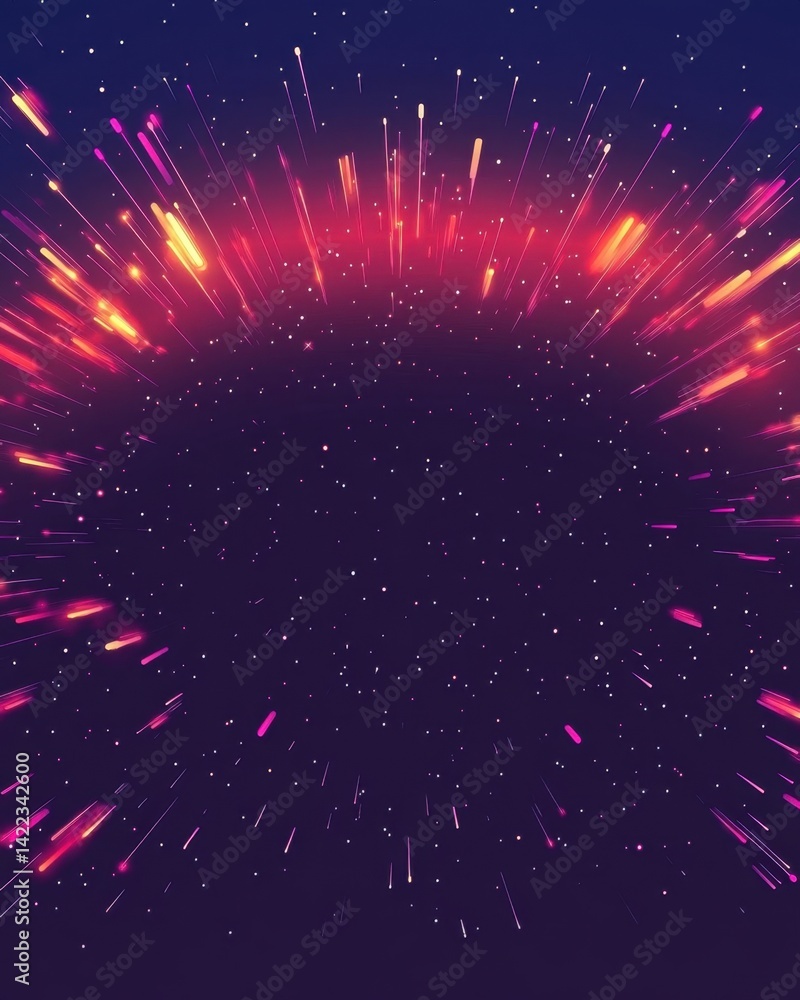 Poster abstract cosmic burst with vibrant light streaks on dark backdrop creating a dynamic visual spectacl