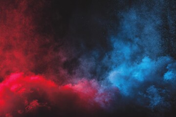 Captivating cosmic dust cloud in vibrant red and blue hues against a dark backdrop, creating a mesmerizing abstract nebula
