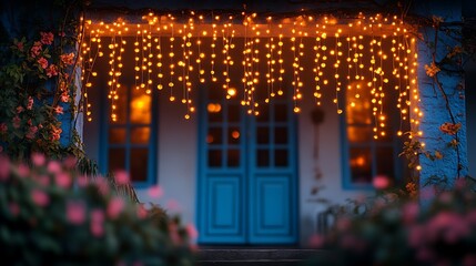 Obraz premium Festival fairy lights enhancing beautiful house high resolution photo