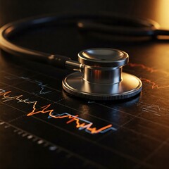 Financial Health Checkup. Stethoscope on Stock Market Graph.